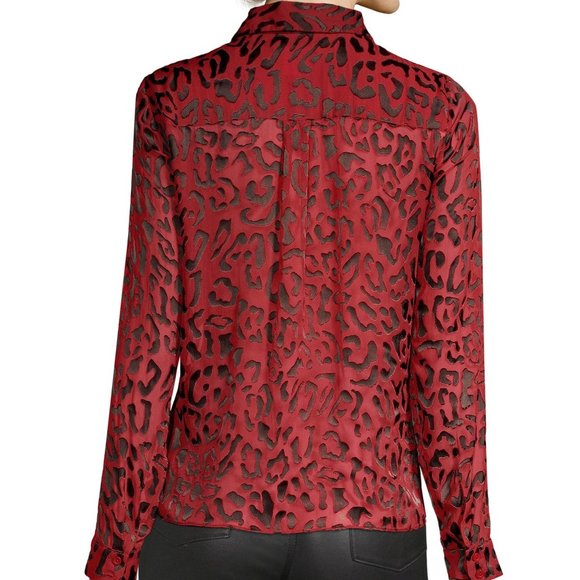 Alice + Olivia Red Willa Placket Leopard Print Blouse Small - Picture 2 of 9